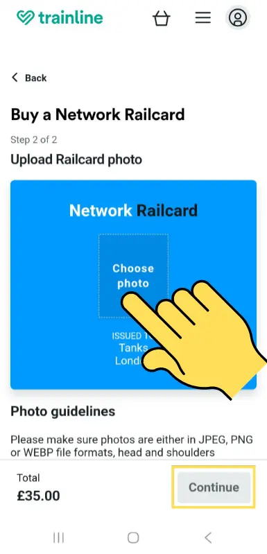 顔写真をアップロードするページ画面